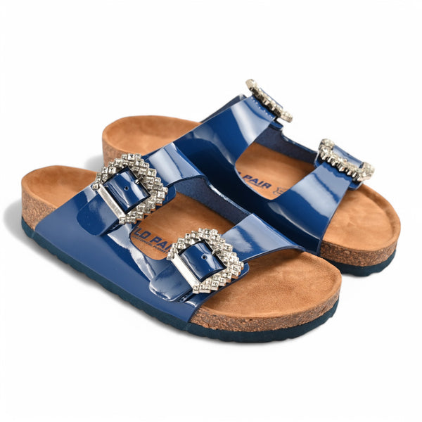 Fiora Cork Sandals With Premium Buckle – Navy Blue