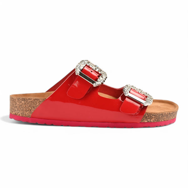 Fiora Cork Sandals With Premium Buckle – Red