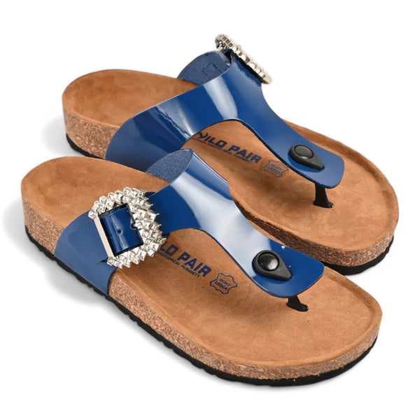 Flora Cork Sandals With Premium Buckle – Navy Blue