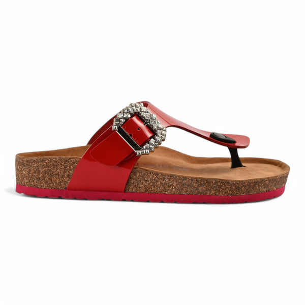 Flora Cork Sandals With Premium Buckle – Red