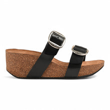 Valencia Wedge Cork Sandals - Black