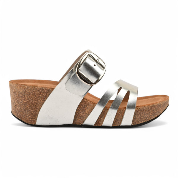 Camellia Wedge Cork Sandals - Silver